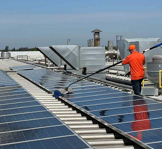 Cleaning Commercial Roof Top Solar Panels In Fresno, CA